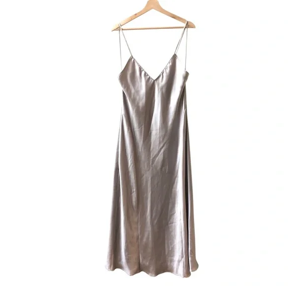 Zara silver Satin Slip Dress | Holiday | Metallic NWT - Picture 3 of 12